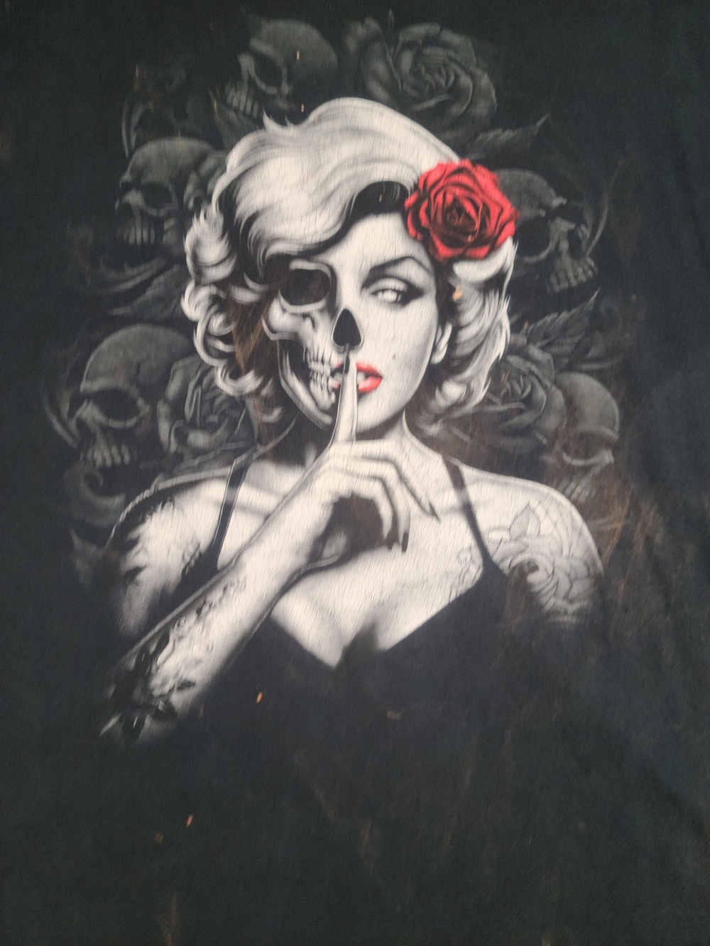 Black Skull Rose Tattoo Graphic Tee 2XL Goth Grunge Pinup - Picture 2 of 7